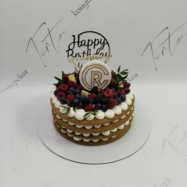Торт с ягодами и печатью Happy Birthday - 756 на заказ в Москве, купить 3кг за 13700.00 ₽