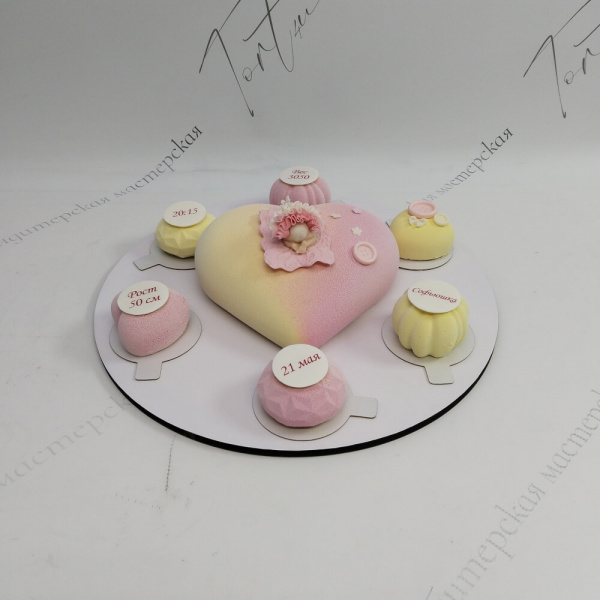 Торт Сердце с метрикой на 1 год - 962 на заказ в Москве, купить 1.1кг за 1870.00 ₽