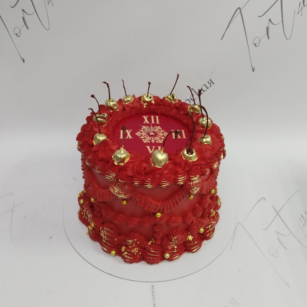 Торт Новогодние часы в красном - 5548 на заказ в Москве, купить 2кг за 7200.00 ₽